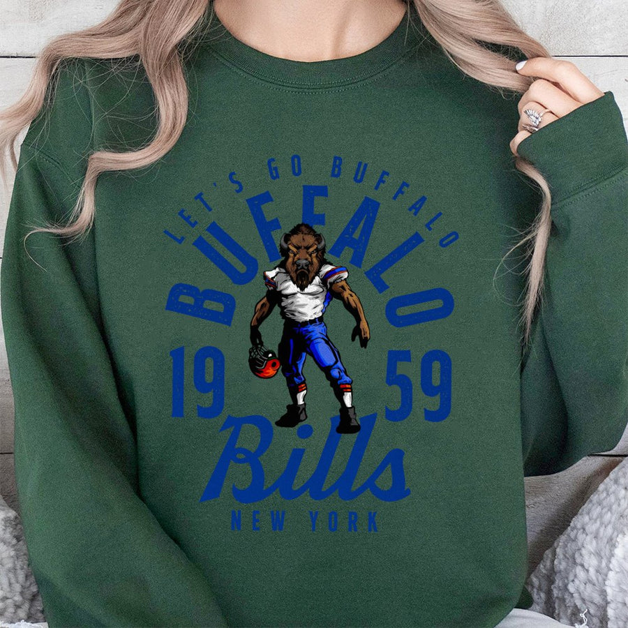 Let'S Go Buffalo 1959 Bills New York With Buffalo Football Mascot Sweatshirt
