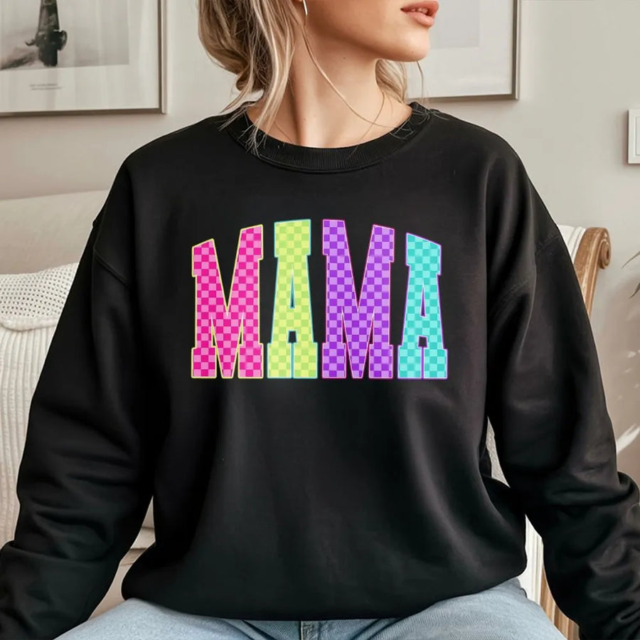 Neon Mama Shirt | Checkerboard Graphic Tee | Soft Cotton Retro Top | Mother's Day Gift for Mom