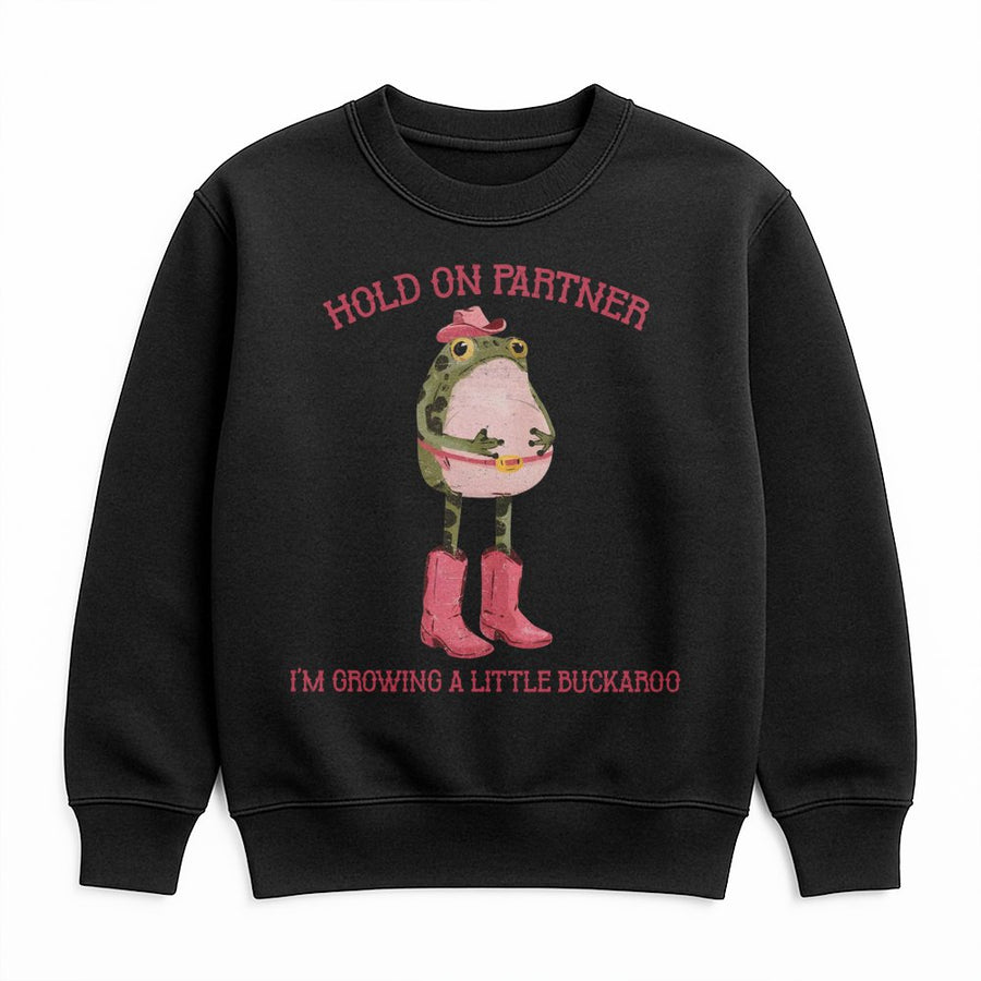 Frog Maternity Sweatshirt | Hold On Partner Western Pregnancy Announcement | Premium Cotton Blend | Cute Expecting Mom Gift Idea