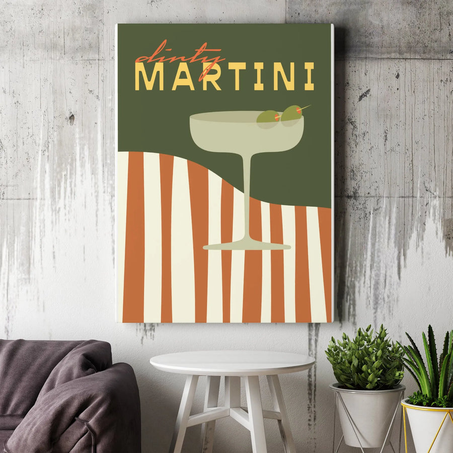 Dirty Martini Canvas Wall Art | Mid-Century Modern Cocktail Print | Premium Gallery-Wrapped Canvas | Home Bar Decor & Bartender Gift