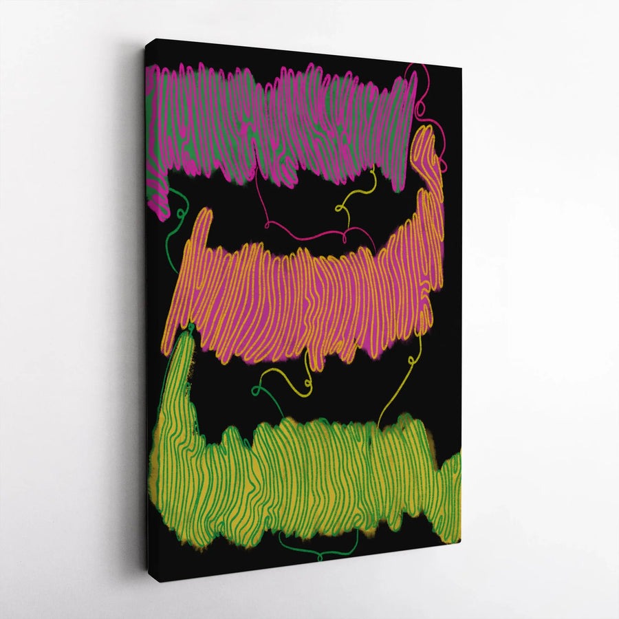 Abstract Wall Art Canvas | Neon Scribble Wave Design | Gallery Wrapped Premium Print | Modern Living Room Home Decor Gift