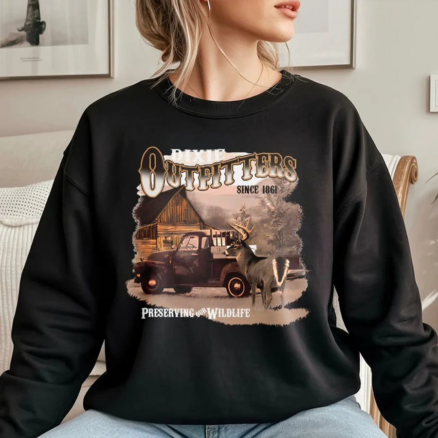 Vintage Deer Hunting Sweatshirt | Retro Rustic Cabin Wildlife Graphic | Premium Cotton Blend Crewneck | Outdoorsman Nature Lover Gift