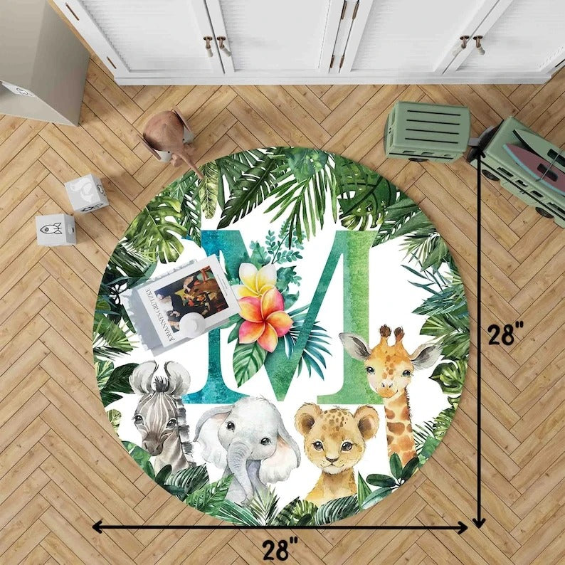 Personalisierte Alphabet Kinderzimmer Teppiche, Personalisierte Tropische Dschungel Kinderzimmer Matte, Babyzimmer Dekor & Geburtstagsgeschenk