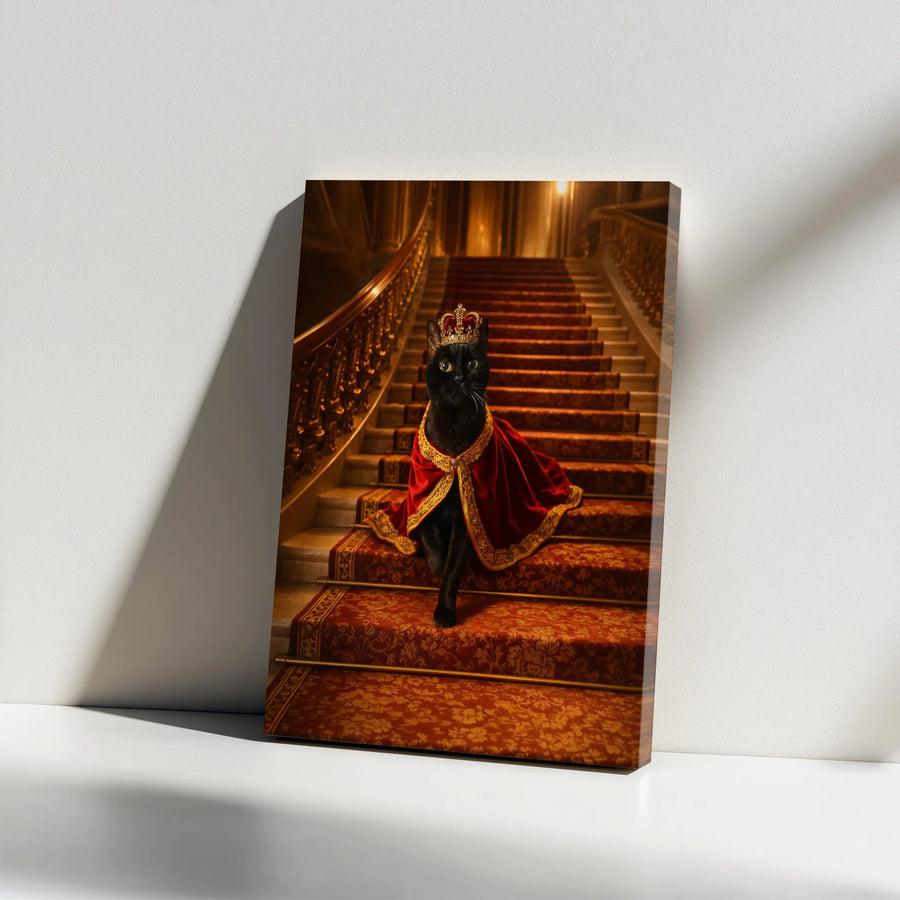 Royal Black Cat Canvas Print | Majestic King Cat Wall Art | Premium Gallery Wrapped Canvas | Unique Funny Gift for Cat Lover