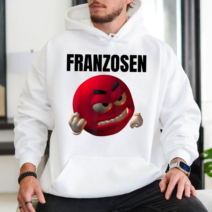 Franzosen Meme Hoodie | Angry Red Emoji Graphic Sweatshirt | Cotton-Blend Premium Quality | Funny German Internet Culture Gift for Men and Women