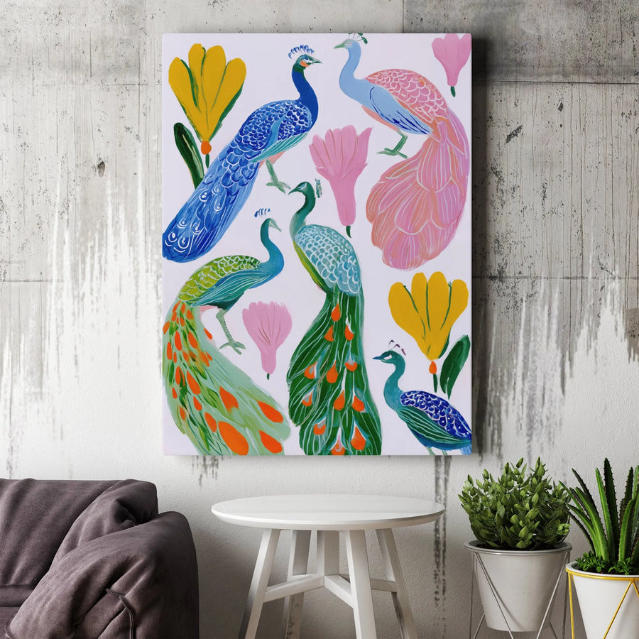 Peacock Wall Art Canvas | Colorful Floral Bird Painting | Premium Fade-Resistant Gallery Print | Modern Bohemian Home Decor Gift
