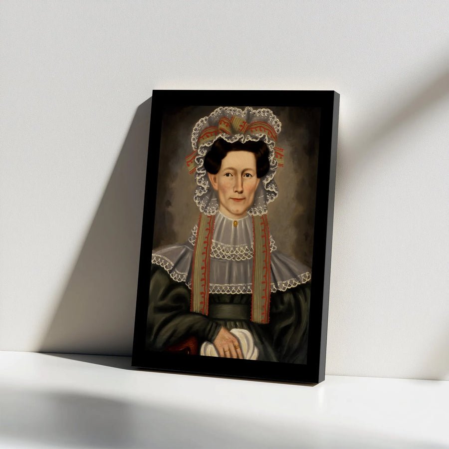 American Folk Art Portrait Canvas | 19th Century Colonial Woman Print | Gallery Wrapped Premium Wall Decor | Historic Home Decor Gift
