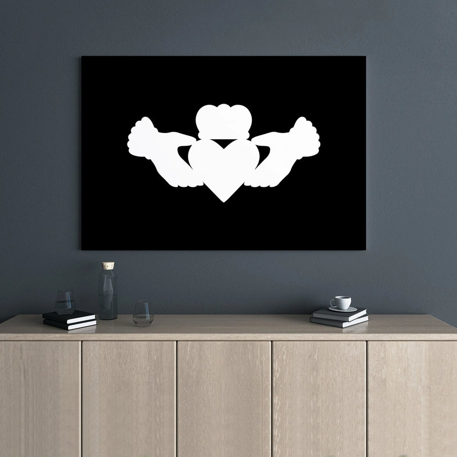 Claddagh Symbol Canvas Art | Minimalist Irish Love Knot Design | Premium Gallery-Wrapped Wooden Frame | Wedding Anniversary or Valentine's Day Gift