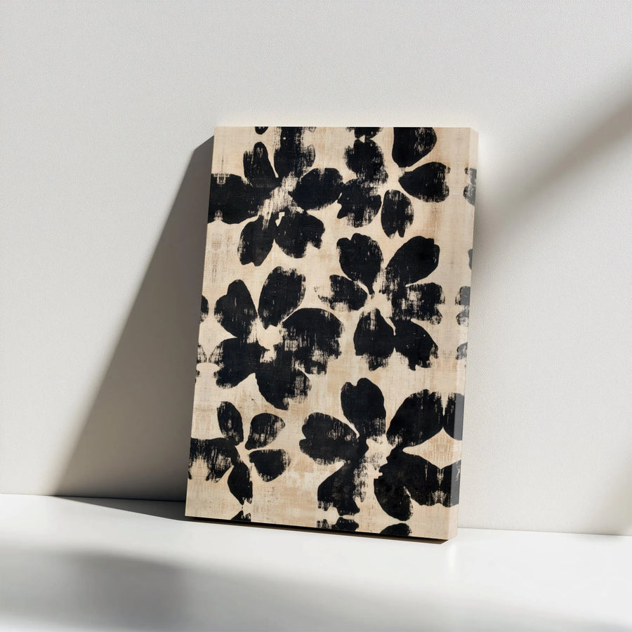 Abstract Black Floral Canvas Wall Art | Minimalist Botanical Print | Premium Gallery Wrap Decor | Modern Neutral Home Interior Gift