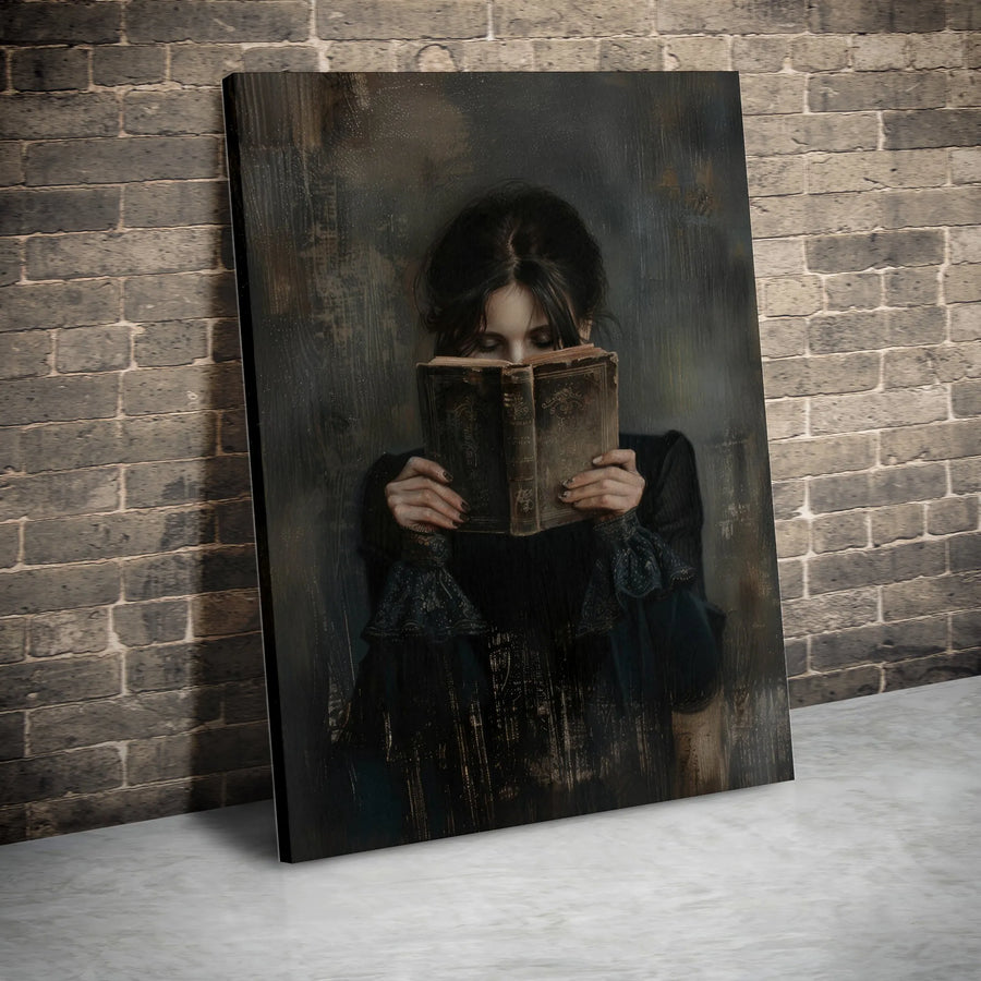 Dark Academia Canvas Print | Woman Reading Antique Book Wall Art | Gallery Quality 1.25" Profile | Moody Literature Lover Gift