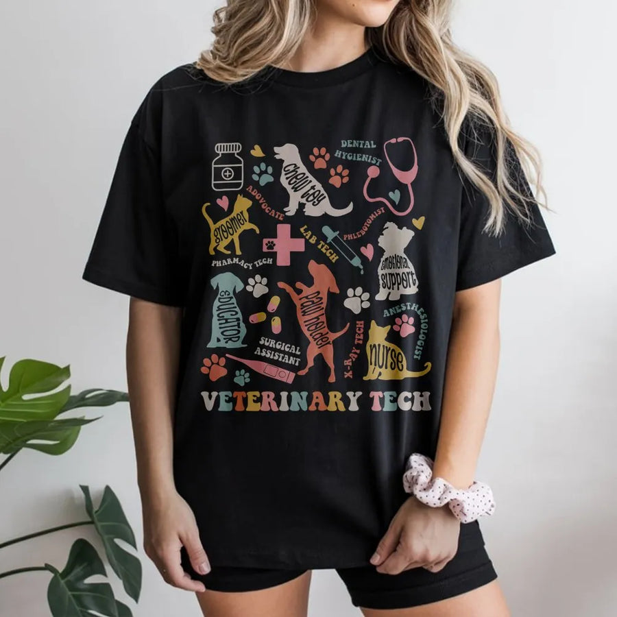Veterinary Technician T-Shirt | Retro Veterinary Medicine Graphic | 100% Cotton Premium Tee | Unique Vet Tech Appreciation Gift for Women & Men