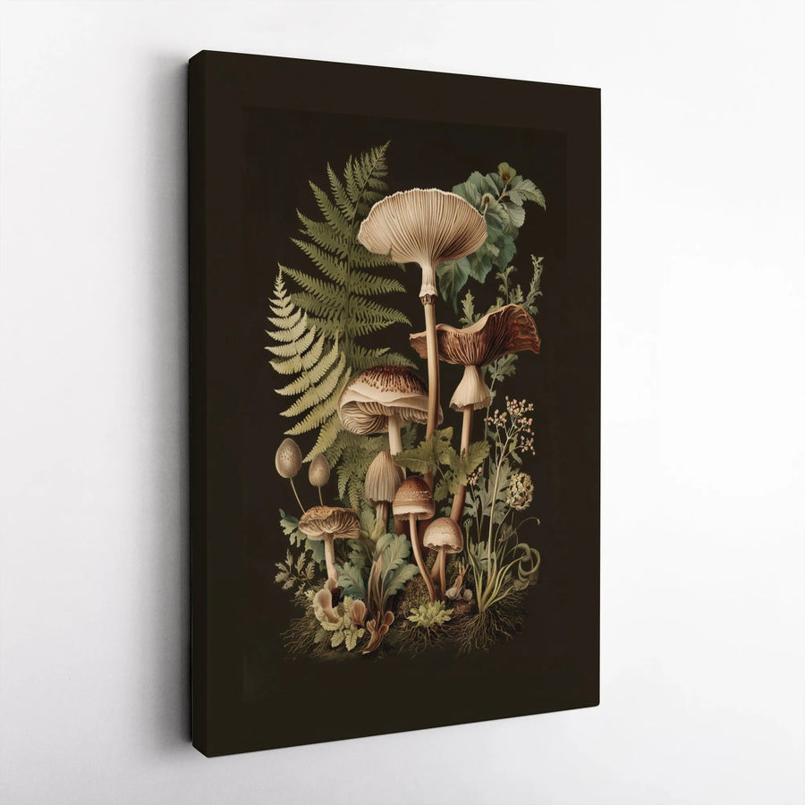 Mushroom Wall Art | Vintage Botanical Forest Illustration | Premium 1.25 Inch Thick Canvas Print | Cottagecore Home Decor Gift