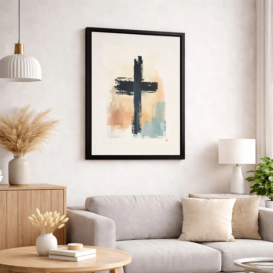 Abstract Cross Canvas Print | Modern Brushstroke Christian Wall Art | Premium Gallery Wrapped Decor | Minimalist Religious Gift for Home Office