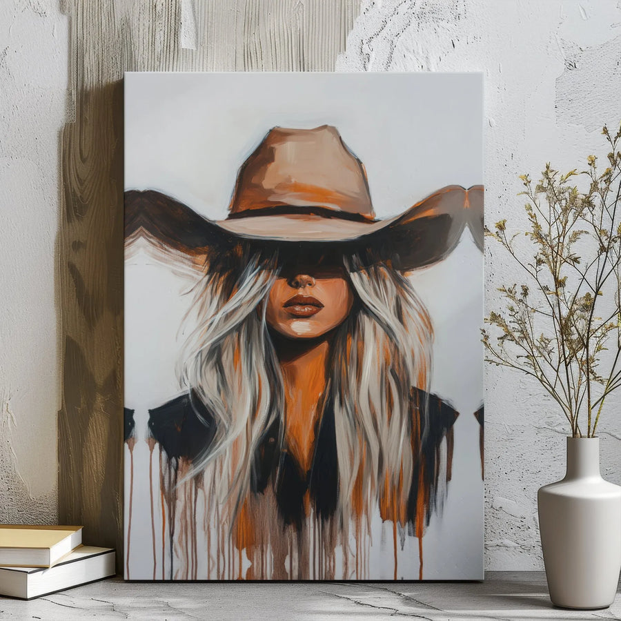 Cowgirl Canvas Wall Art | Abstract Western Drip Painting | Premium Gallery Wrapped Decor | Modern Boho Cowboy Home Decor Gift