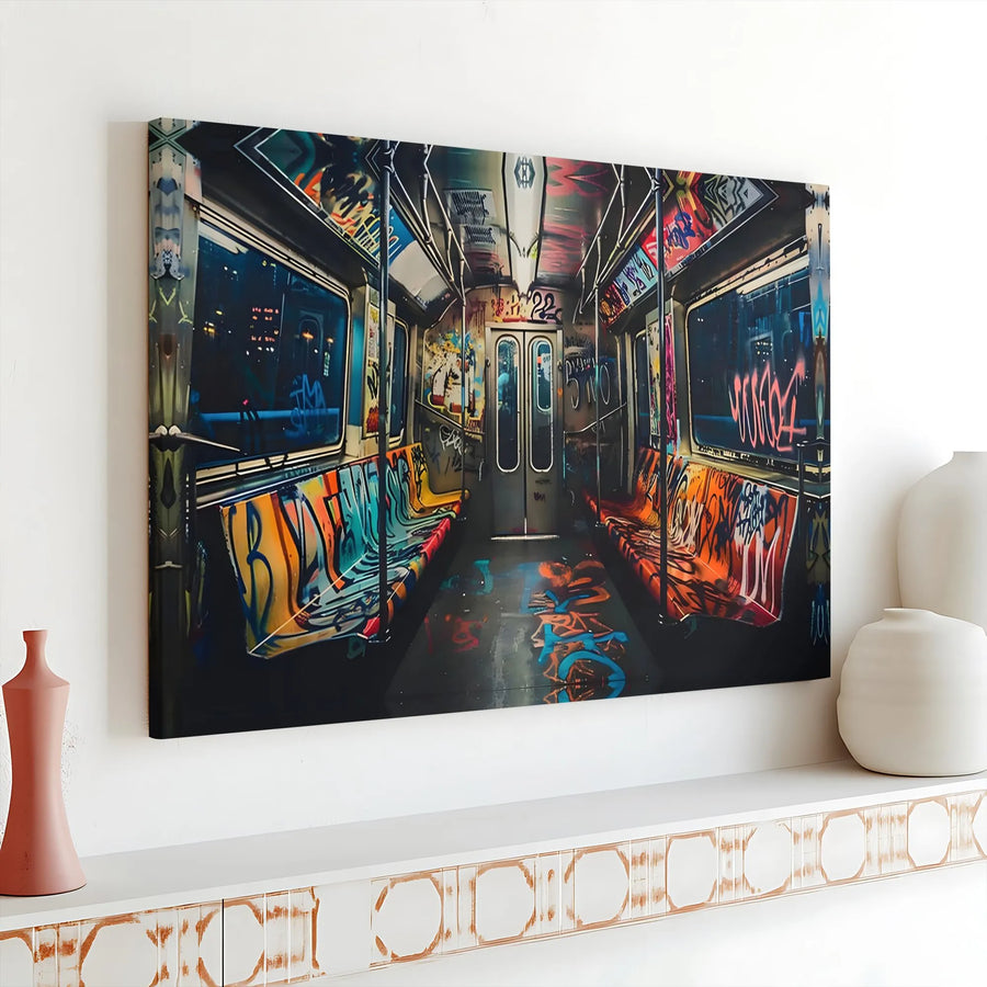 Graffiti Subway Canvas Wall Art | Colorful Urban Street Art Scene | Premium Fade-Resistant Canvas | Modern Home & Office Decor Gift