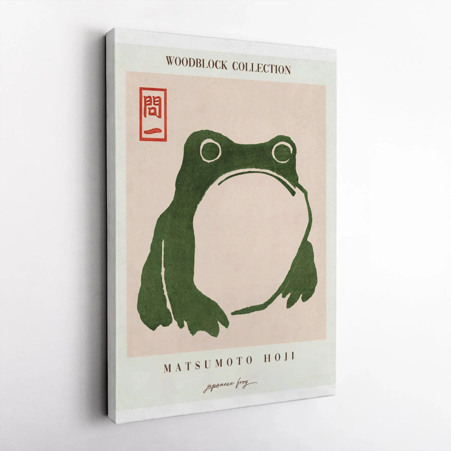 Japanese Frog Wall Art Print | Matsumoto Hoji Woodblock Style | Premium 1.25-inch Canvas | Zen Home Decor for Nature Lovers