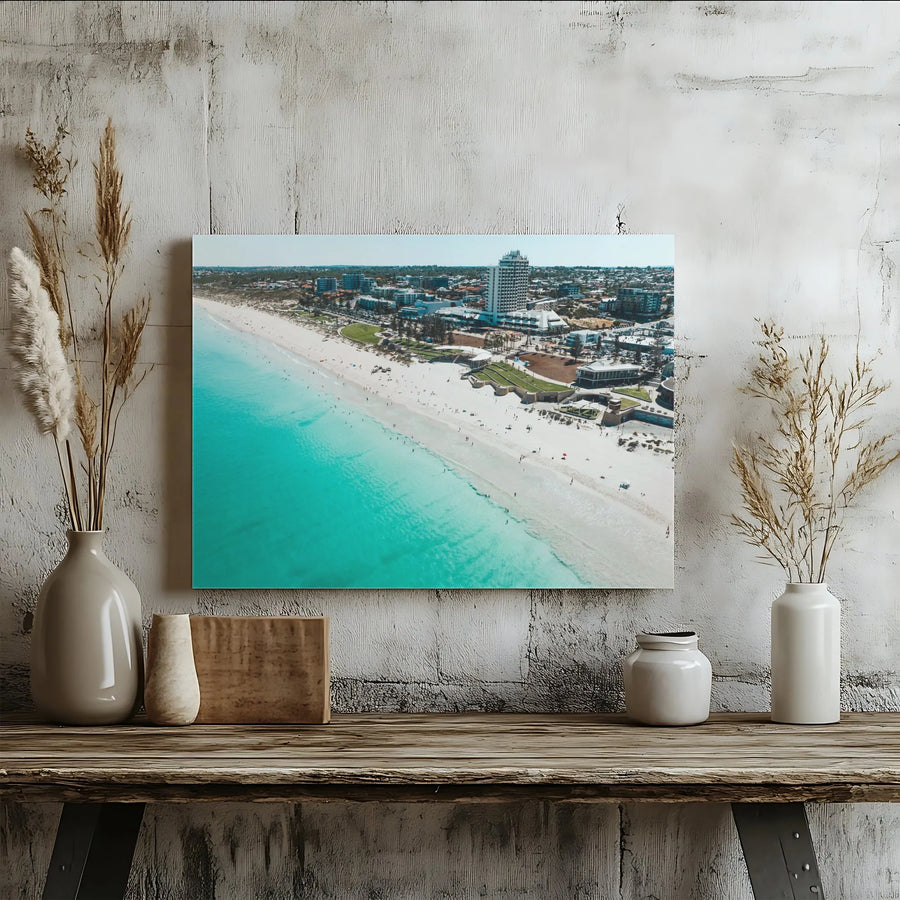 Scarborough Beach Canvas Wall Art | Aerial Ocean Photography Print | Premium Gallery Wrap Canvas | Modern Coastal Home Decor Gift