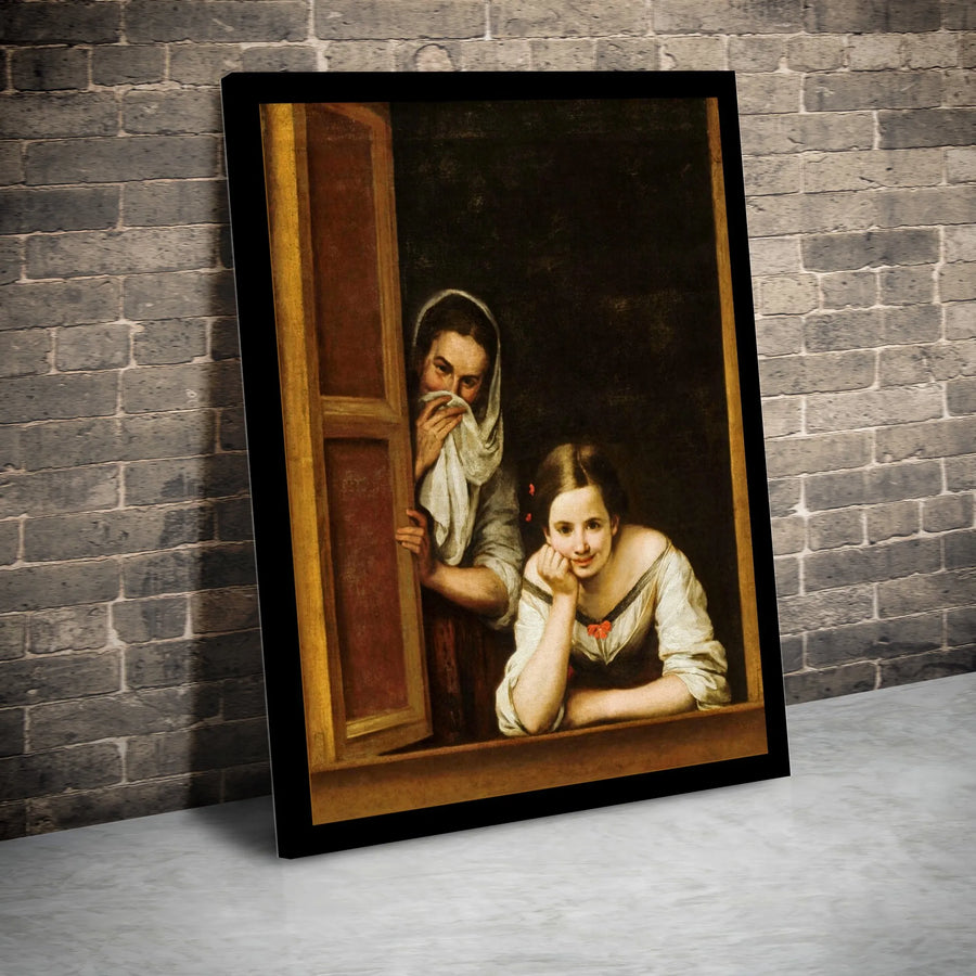 Murillo Women at a Window Canvas Wall Art | Famous Baroque Painting Replica | Premium Gallery Canvas | Collector's Fine Art Gift for Home Decor