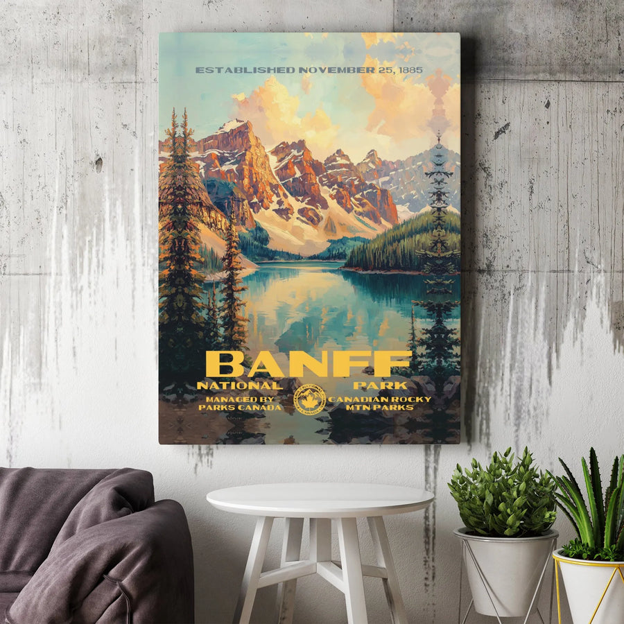 Banff National Park Canvas Print | Vintage Mountain Travel Poster | Gallery Wrapped Premium Wall Art | Nature Lover Gift & Office Decor