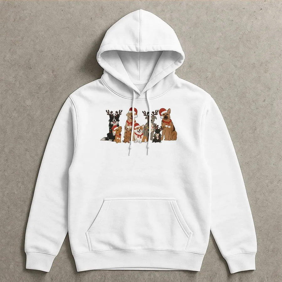 Christmas Dogs Hoodie | Festive Reindeer Dog Graphic Print | Premium Cotton Blend Sweatshirt | Cute Gift for Dog Mom & Dog Lover