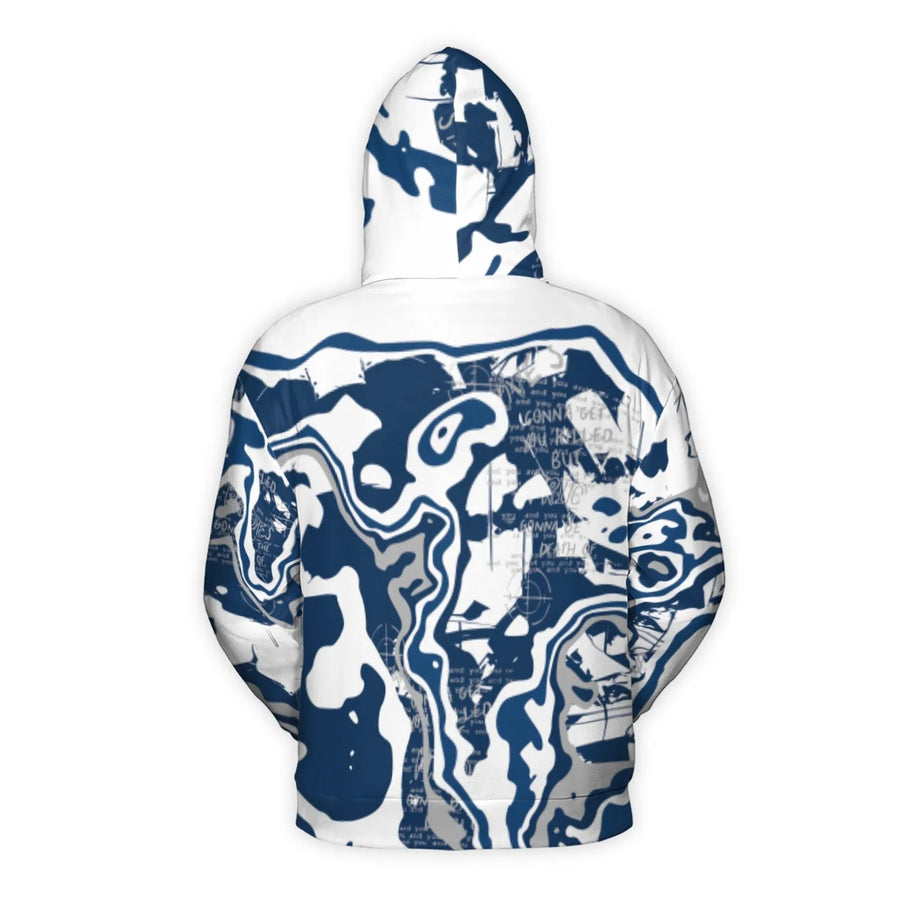 Abstract Liquid Marble 3D Hoodie | Blue and White Swirl Graphic Print | Premium Polyester Fleece Pullover | Unisex Streetwear Gift for Adults