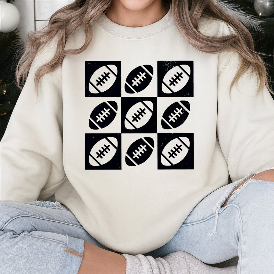 Retro Football Sweatshirt | Grid Pattern Graphic Design | Premium Cotton Blend | Unisex Game Day Apparel for Fans