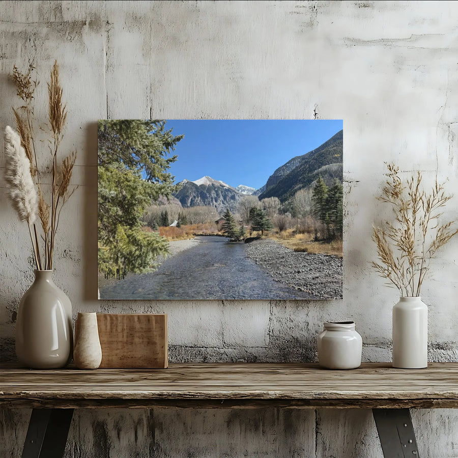 Mountain River Landscape Canvas Art | Snow-Capped Peak Forest Scene | Gallery Wrap Premium Print | Nature Home Decor Gift For Nature Lovers