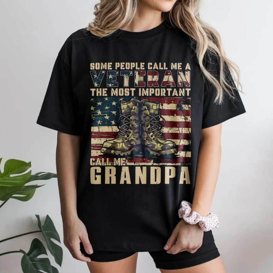 Veteran Grandpa T-Shirt | Patriotic American Flag & Military Boots Graphic | Premium Soft Cotton | Meaningful Gift For Veteran Dad Or Grandfather