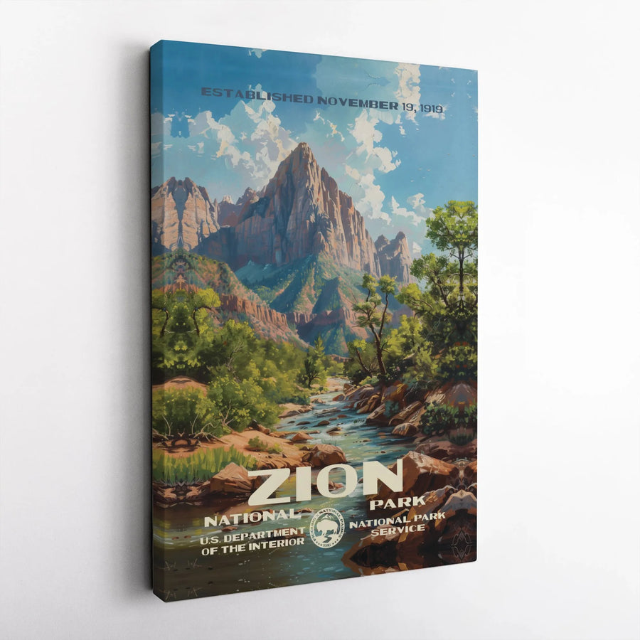 Zion National Park Canvas Print | Vintage Style Travel Poster | Premium Gallery-Wrapped Wall Art | Nature Lover Gift & Home Decor