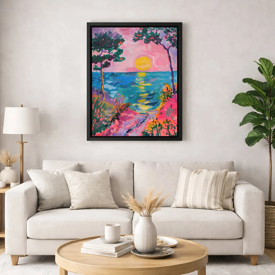 Coastal Sunset Canvas Art | Vibrant Fauvist Impressionist Seascape | Premium Gallery-Wrapped Wall Decor | Statement Piece for Home & Office