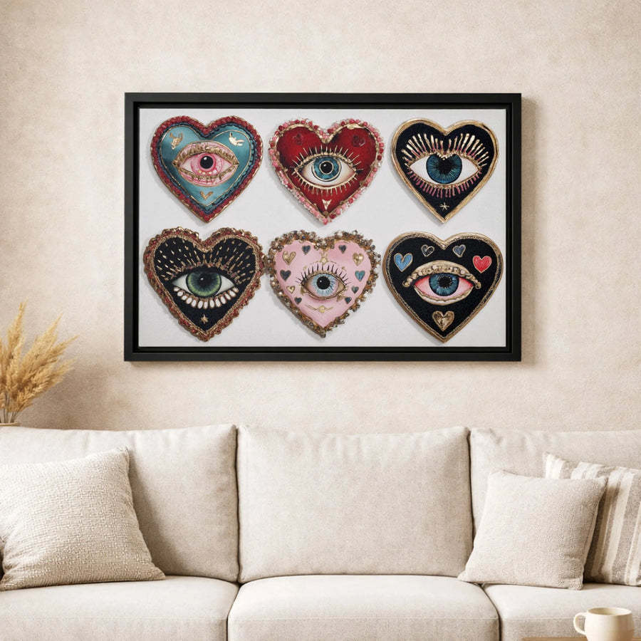 Evil Eye Heart Wall Art | Mystical Boho Decor Collage | Premium 1.25" Gallery Wrapped Canvas | Witchy Spiritual Home Decor Gift