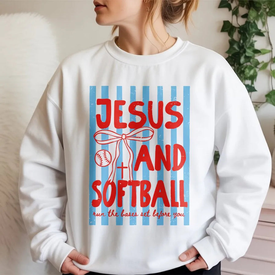 Christian Softball Mom Shirt | Jesus and Softball Game Day Graphic | Soft Cotton Tee | Faith Based Team Mom Gift
