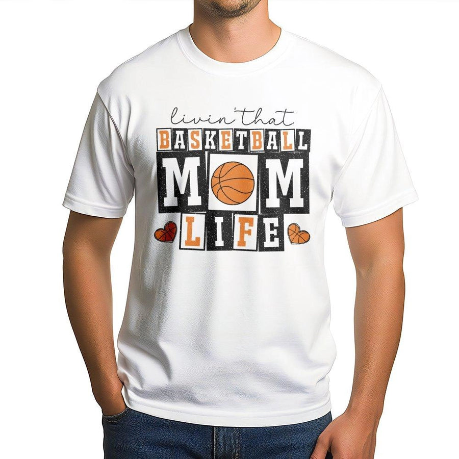 Basketball Mom T-Shirt | Livin That Basketball Mom Life Graphic Tee | Premium Soft Cotton Sport Apparel | Game Day Gift for Basketball Moms