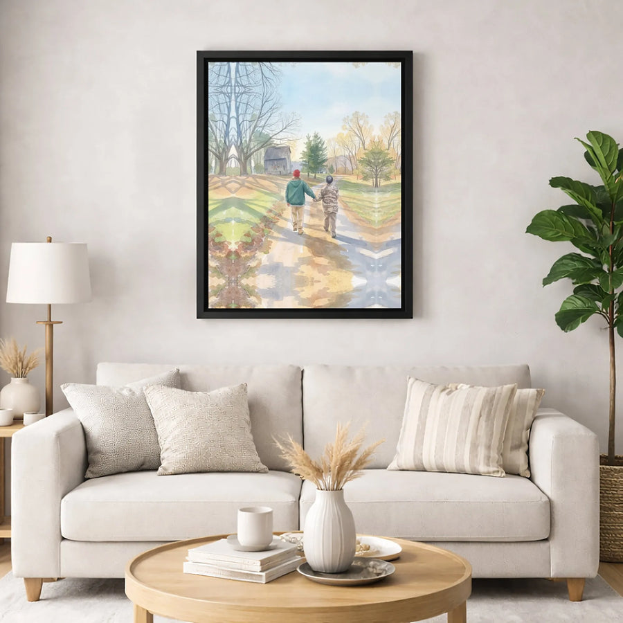 Autumn Country Road Canvas Print | Watercolor Couple Holding Hands Art | Gallery-Quality 1.25" Profile | Sentimental Gift for Home Decor