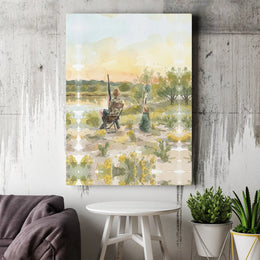 Hunting Kids Canvas Art | Watercolor Brother and Sister Painting | Premium Gallery Wrapped Print | Gift for Hunter Dad, Rustic Cabin Decor