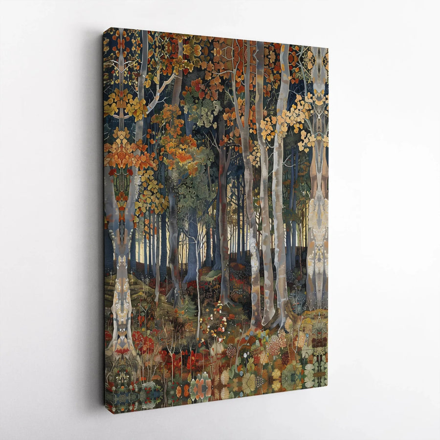 Autumn Forest Canvas Wall Art | Whimsical Birch Tree Painting | Premium Gallery Wrap Print | Nature Inspired Home Decor Gift