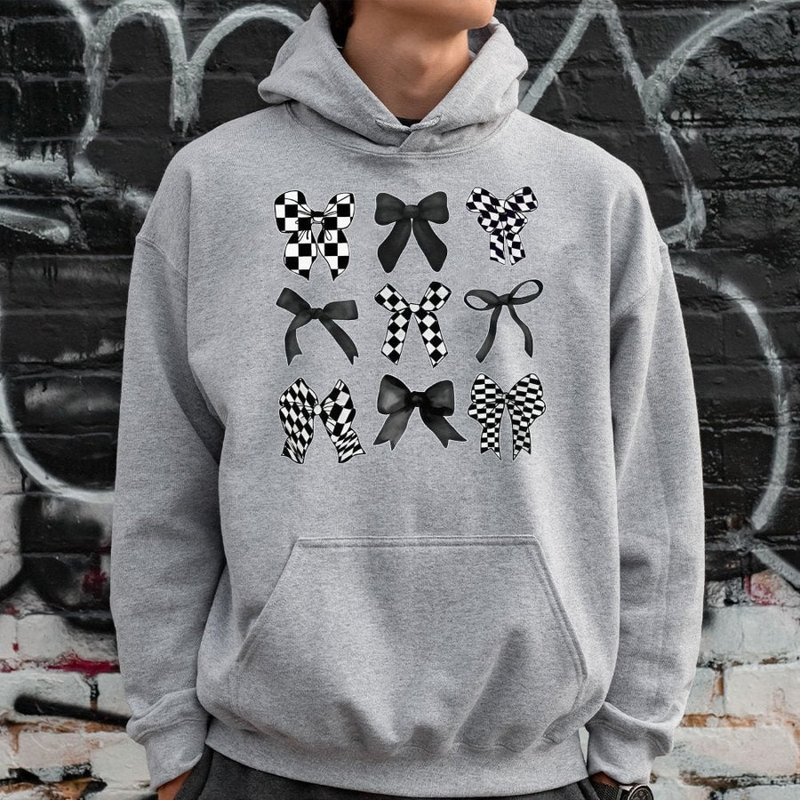Checkered Bow Hoodie | Trendy Coquette Aesthetic Graphic | Soft Cotton-Blend Premium Quality | Cute Streetwear Gift for Her