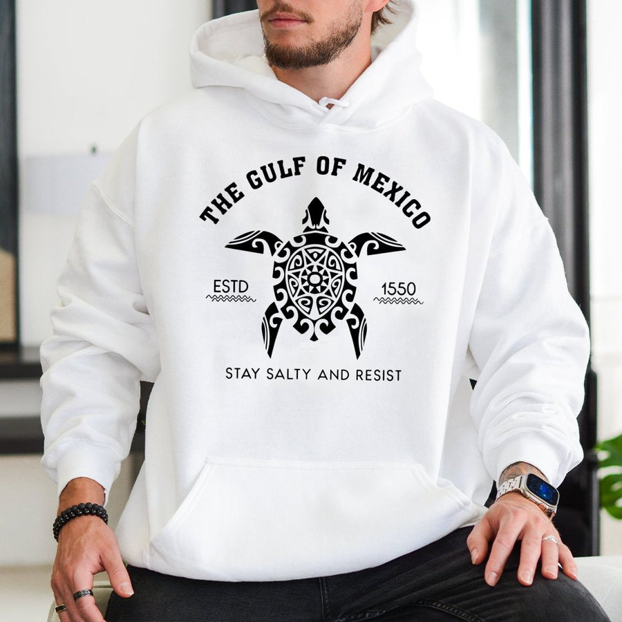 Gulf of Mexico Sea Turtle Hoodie | Tribal Turtle Graphic Art | Premium Cotton Blend | Coastal Nature Lover Gift for Men and Women
