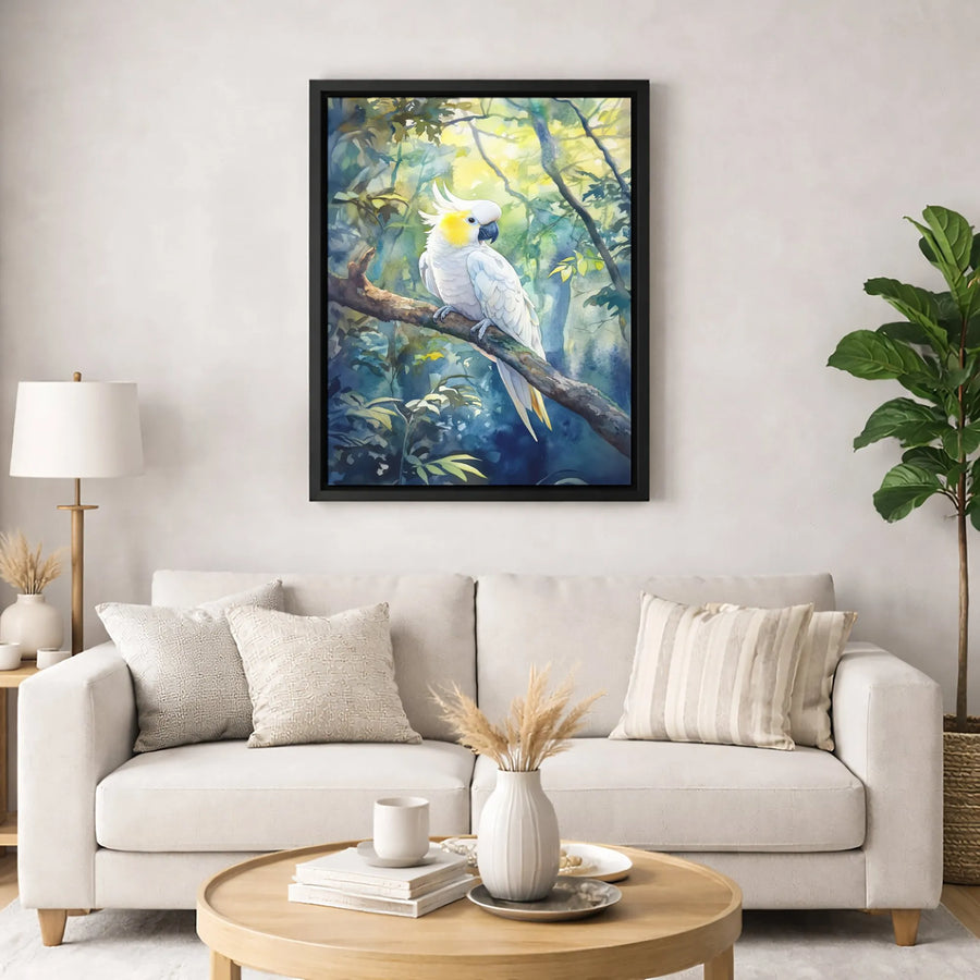 Sulphur-Crested Cockatoo Canvas Art | Watercolor Jungle Bird Print | 1.25" Premium Gallery Wrap | Nature-Inspired Home Decor Gift