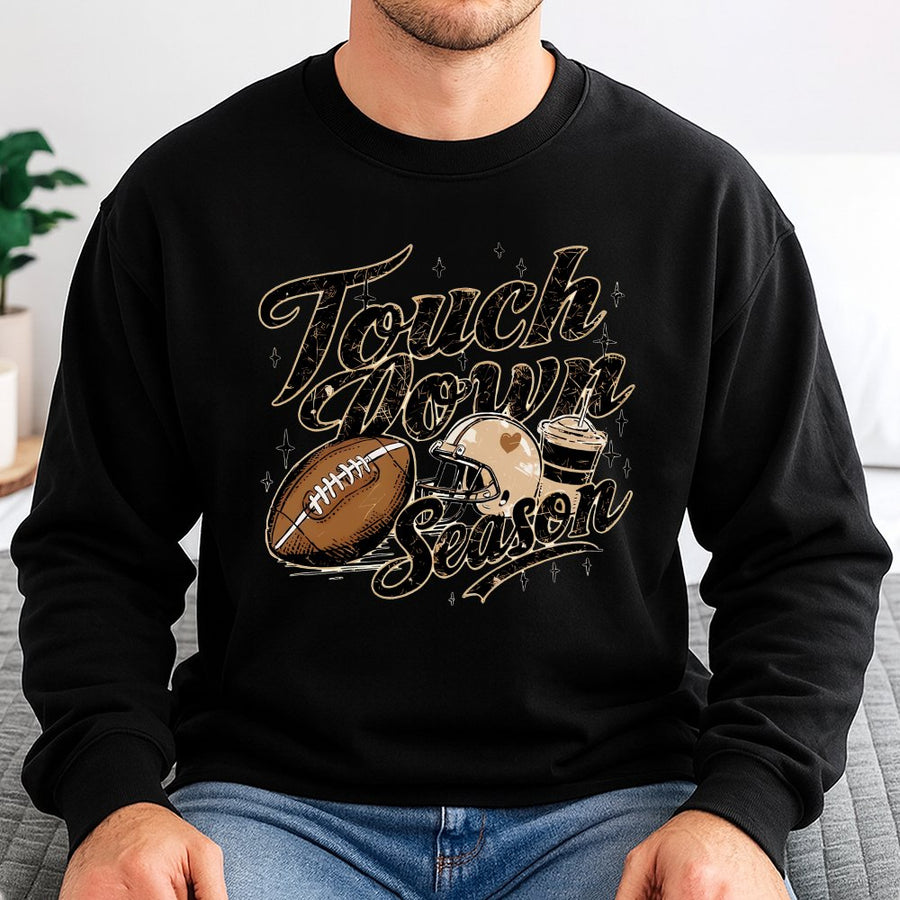 Touchdown Season Sweatshirt | Retro Football Graphic Print | Soft Cotton-Polyester Blend | Game Day Gift for Football Moms and Fans