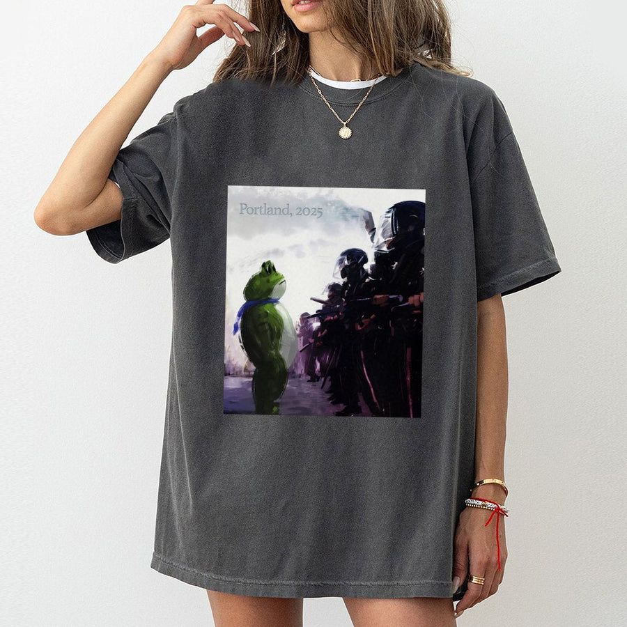 Portland 2025 Frog Protest T-Shirt | Resistance Graphic Art | 100% Premium Cotton Tee | Unisex Statement Gift for Activists