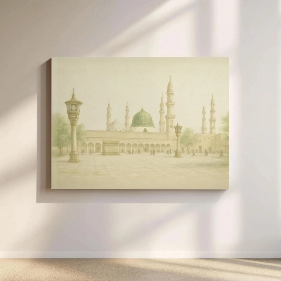 Al-Masjid An-Nabawi Canvas Print | Vintage Style Prophet's Mosque Medina Art | Premium Fade-Resistant Wall Decor | Islamic Home Gift