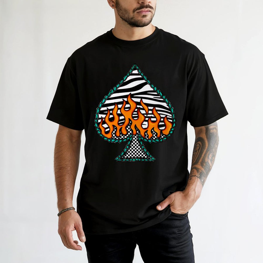 Spade Playing Card Graphic T-Shirt | Retro Zebra Print Fire Design | Premium 100% Cotton Tee | Gift for Western Cowgirl Style Lovers