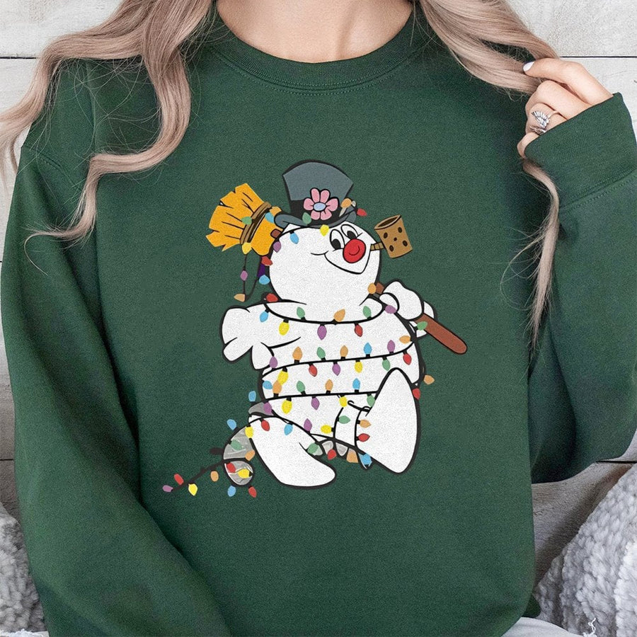 Snowman Christmas Sweatshirt | Cute Festive Light String Graphic | Cotton Blend Premium Comfort | Holiday Gift for Women and Men