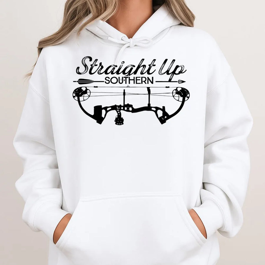 Straight Up Southern Archery Hoodie | Bow Hunting Compound Bow Graphic | Premium Cotton Blend | Gift For Bow Hunters And Outdoor Lovers