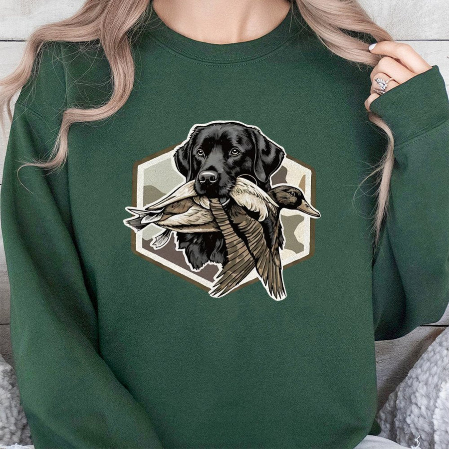 Black Labrador Retriever Hunting Sweatshirt | Duck Retriever Graphic Print | Premium Cotton Blend Apparel | Gift for Outdoorsmen and Hunters