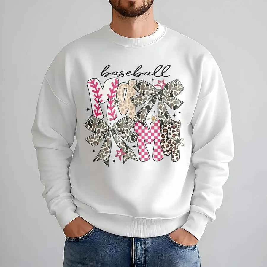 Baseball Mom Shirt | Coquette Bow Camo Leopard Print Graphic Tee | Soft Cotton Apparel | Gift for Sports Mom