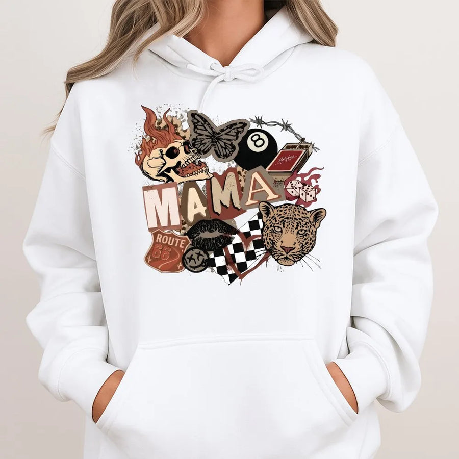Western Mama Hoodie | Grunge Collage Graphic with Leopard & Skull | Soft Premium Cotton | Unique Biker Mom Gift