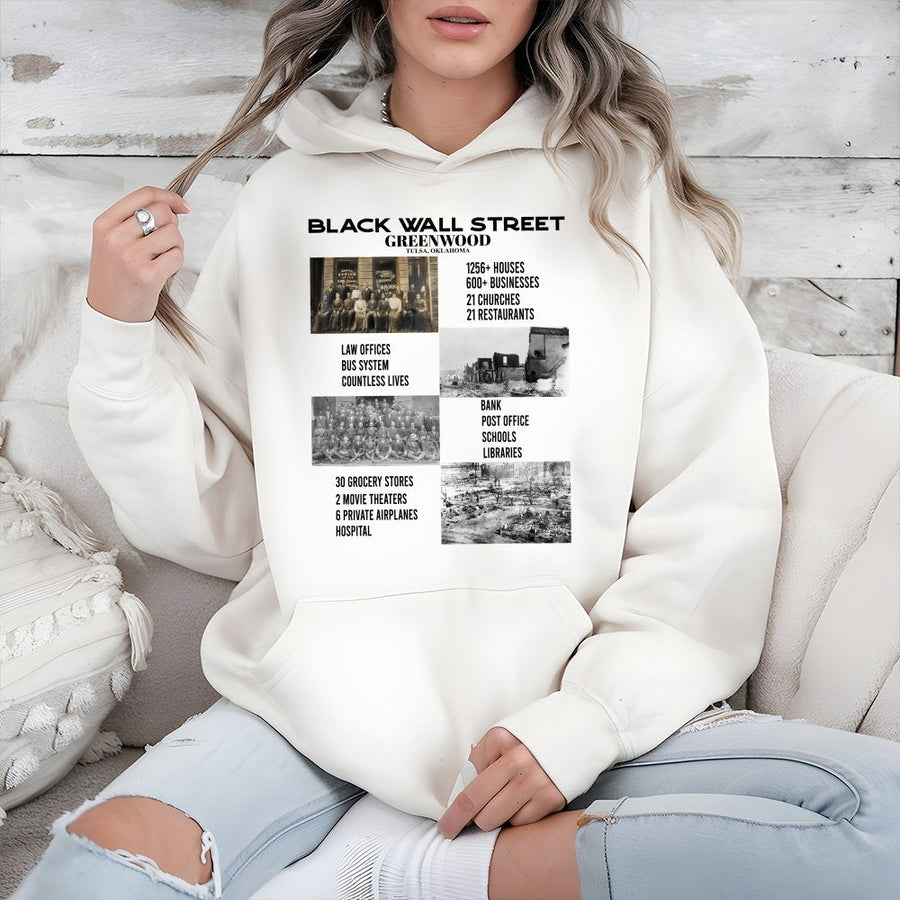 Black Wall Street Hoodie | Greenwood Tulsa Historical Graphic | Cotton-Poly Blend Sweatshirt | African American History Month Gift