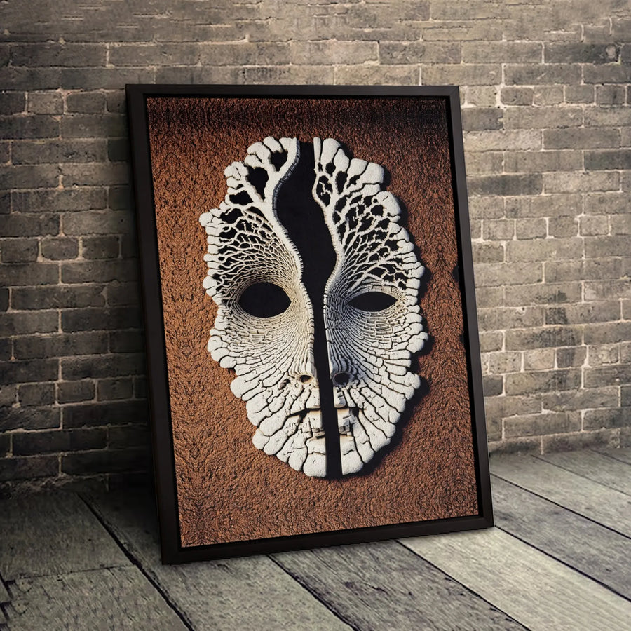 Surreal Split Face Canvas Wall Art | Cracked Texture Abstract Mask | Premium 1.25-Inch Gallery Wrap | Modern Home Office Decor Print